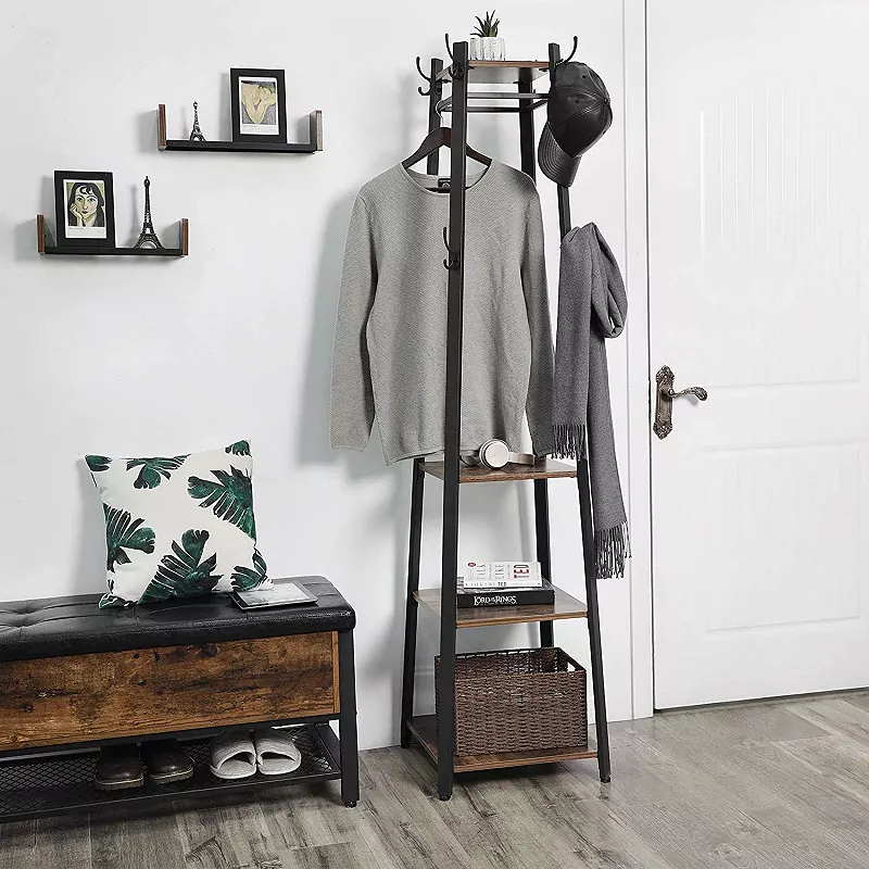 Industrial Coat Rack， Coat Stand With 3 Shelves， Hall Trees Free Standing