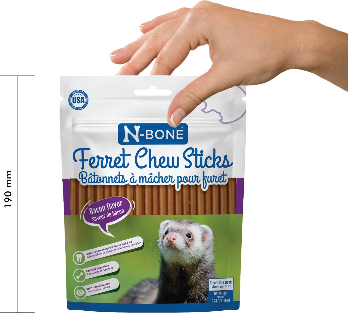 N-Bone Bacon Flavor Chew Sticks Ferret Treat， 3.74-oz bag