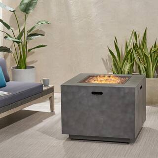 Noble House Wellington 15.25 in. x 19.75 in. Square Concrete Propane Fire Pit in Dark Grey with Tank Holder 70378