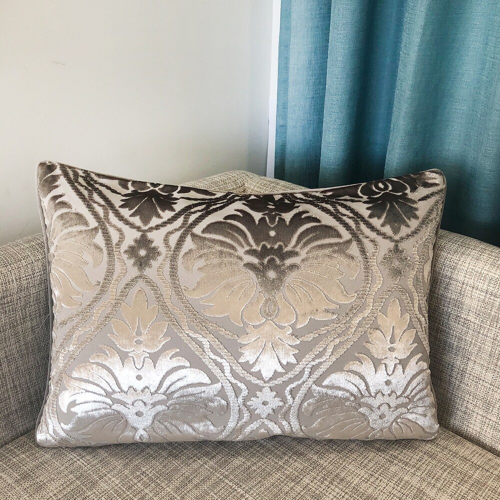 Rodeo Home Shine Elegant Damask Velvet Lumbar Pillow Cover and Insert