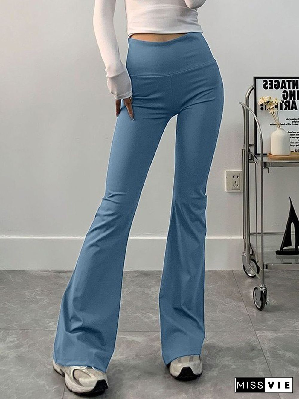 Stretch High Rise Flare Leg Pants