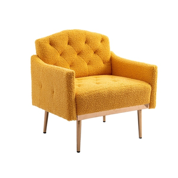 Teddy Fabric Upholstered Tufted Accent Chair With Rose Golden feet