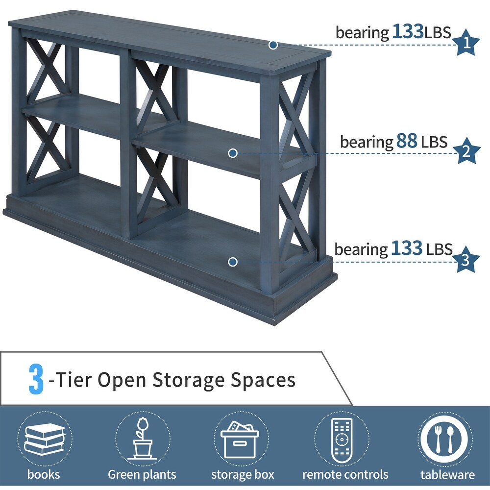 Console Table with 3 Tier Open Storage Spaces and \