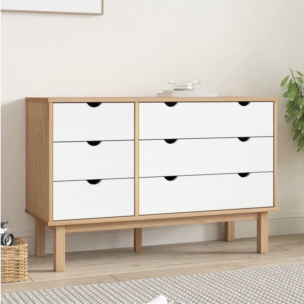 Solid Wood Pine 6 Drawer Cabinet with 4 Wooden Legs