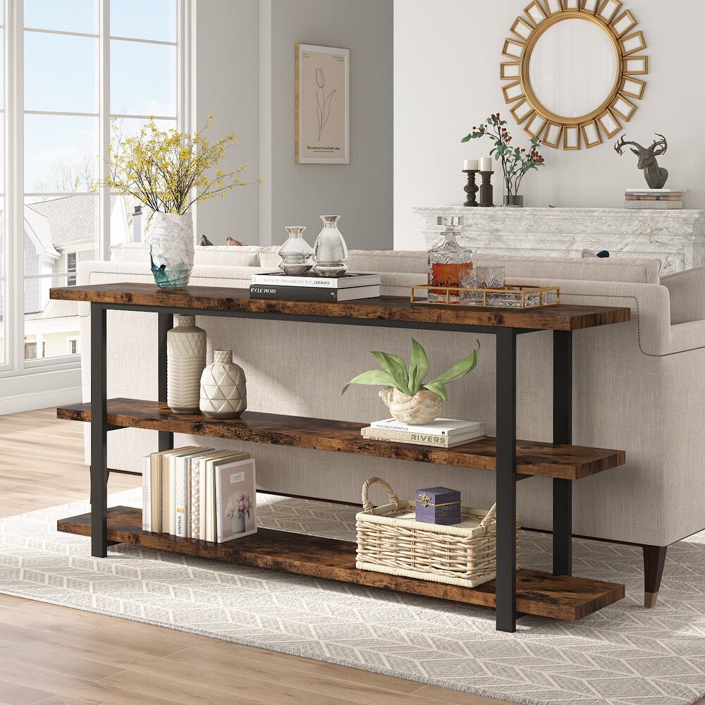 VANOMi 70.86''Wx11.81''Dx35.4''H 3 Tier Rustic Brown Console Tabel  Shelving Unit