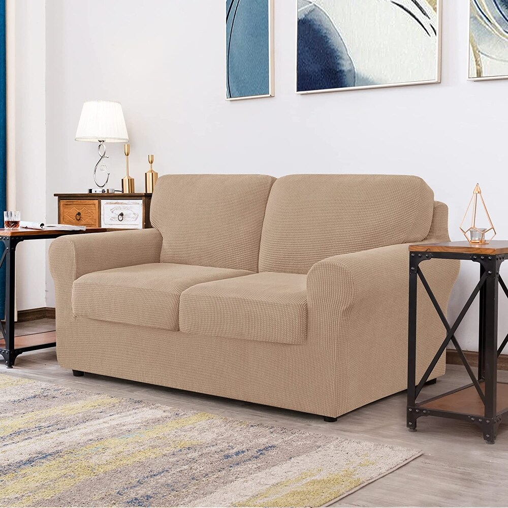 CHUN YI Elastic Textured Grid Separate Box Cushion Loveseat Slipcover