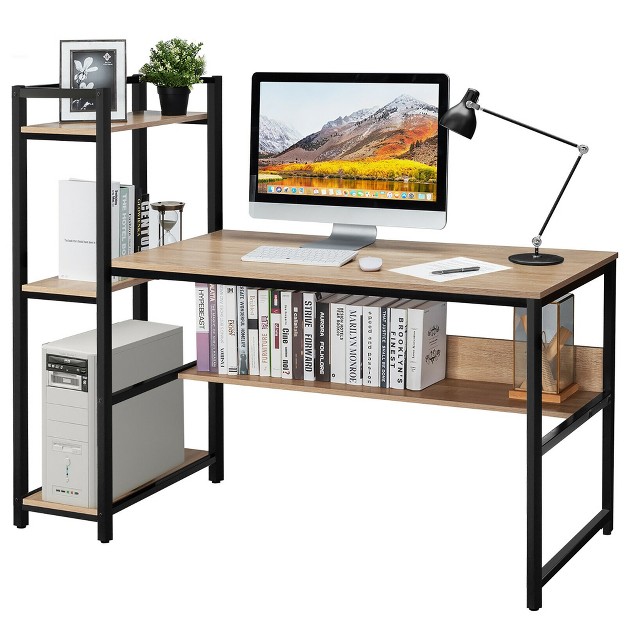 Costway Multi functional Computer Desk With 4 tier Storage Shelves