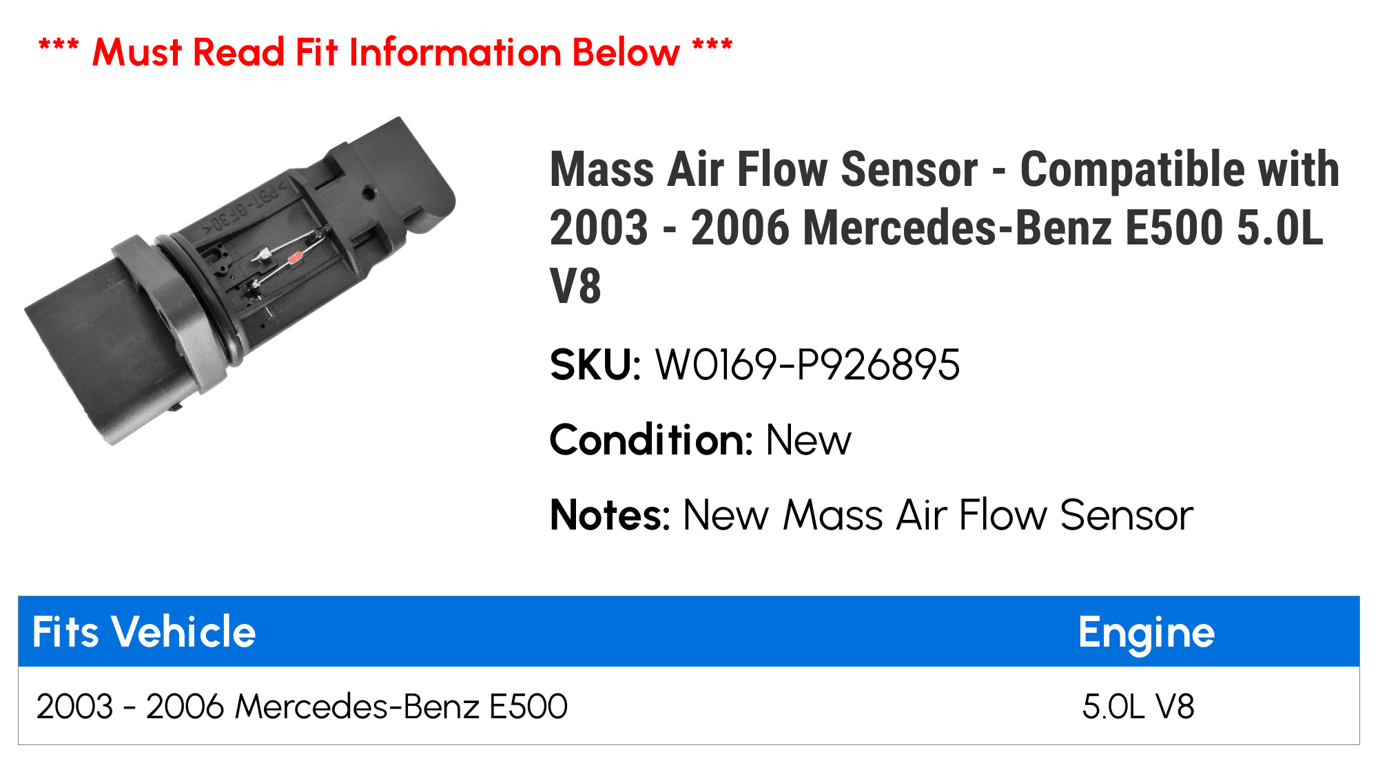 Mass Air Flow Sensor - Compatible with 2003 - 2006 Mercedes-Benz E500 5.0L V8 2004 2005