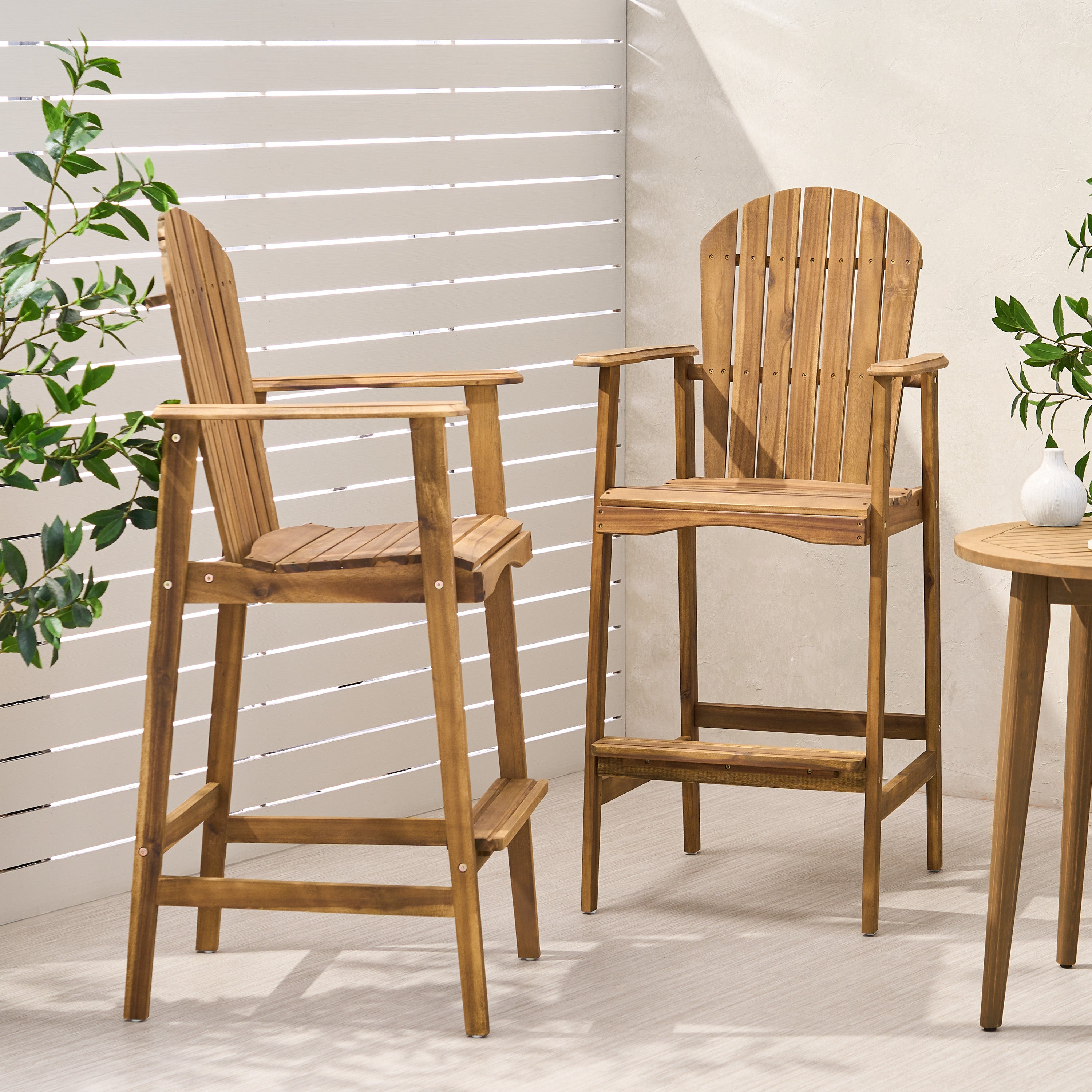 Malibu Outdoor Finished Acacia Wood Adirondack Barstools