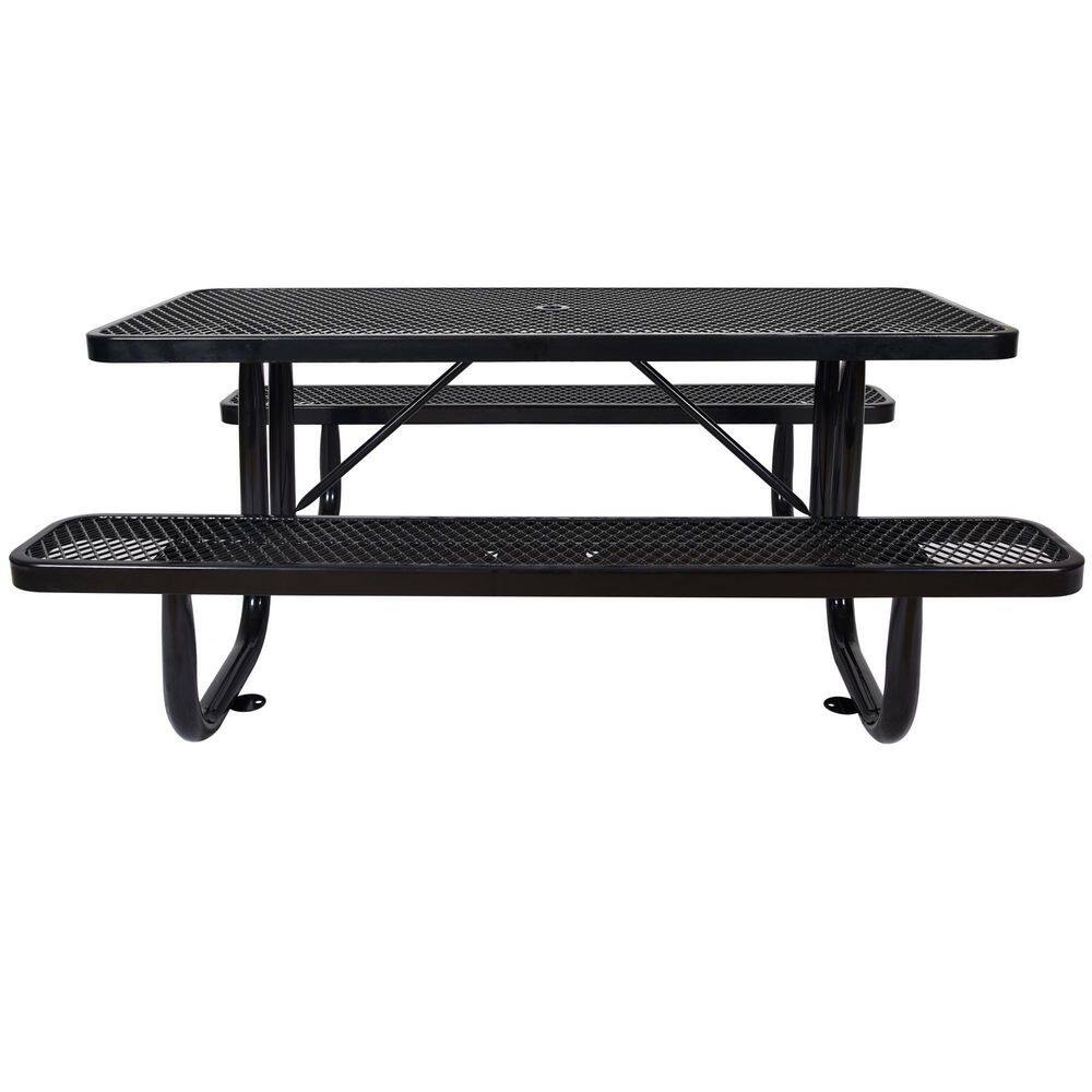 Sungrd 6 ft. Black Rectangular Metal Outdoor Picnic Table with Umbrella Hole LWM-W465BK