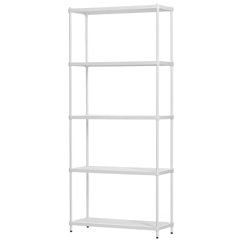 Design Ideas Meshworks 5 Tier Metal Storage Shelving Unit Rack Bookshelf， White