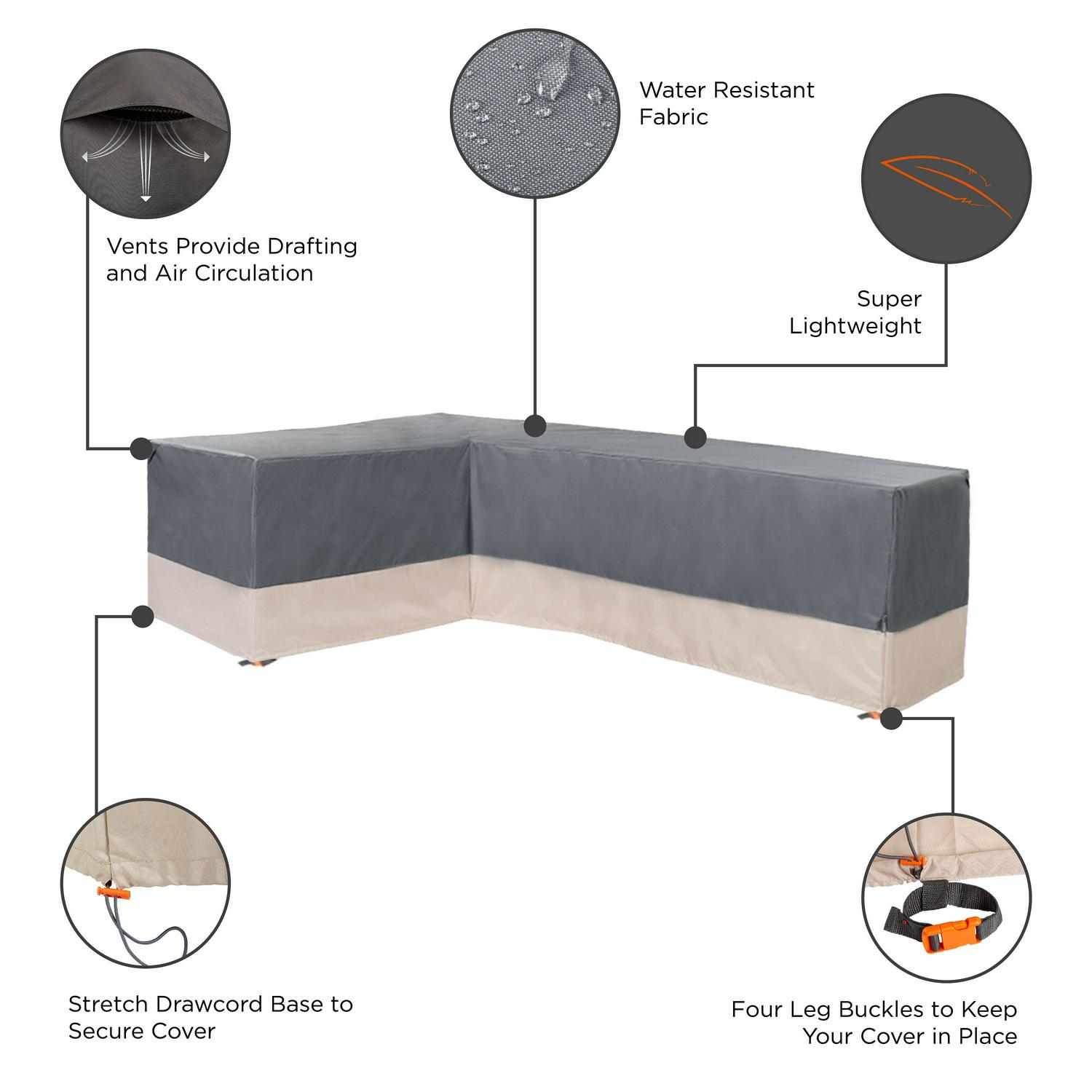 Modern Leisure Renaissance Outdoor Sectional Cover， Left-Facing， 104 L x 83 L x 32 W x 31 H， Gray