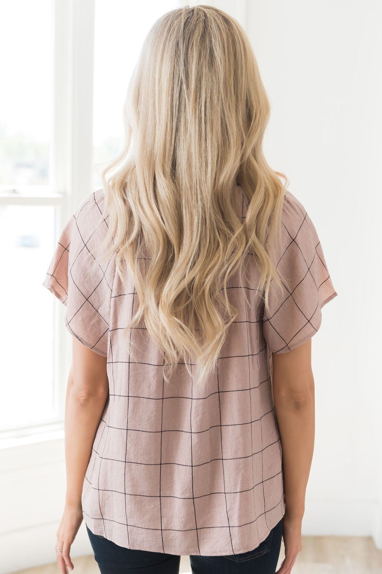 Nine to Five Modest Windowpane Blouse