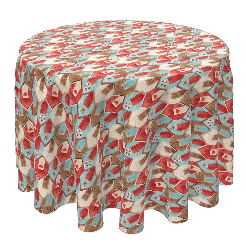 Round Tablecloth， 100% Cotton， 60 Round， Nautical Wood Houses