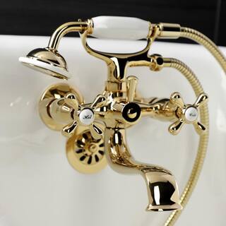 Kingston Brass Kingston 2-Handle Wall-Mount Clawfoot Tub Faucets with Handshower in Polished Brass HKS225PB