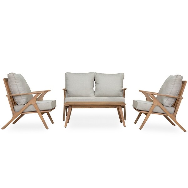 Grey+Brown Acacia Wood 4piece Outdoor Patio Furniture Sofa Set with Waterproof Frame