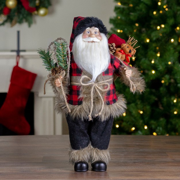 Standing Santa Christmas Figure With Snow Shoes And Bear