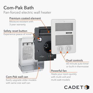 Cadet 120240-volt 1000-watt Com-Pak Bath In-wall Fan-forced Electric Heater in White with Timer CBC103TW