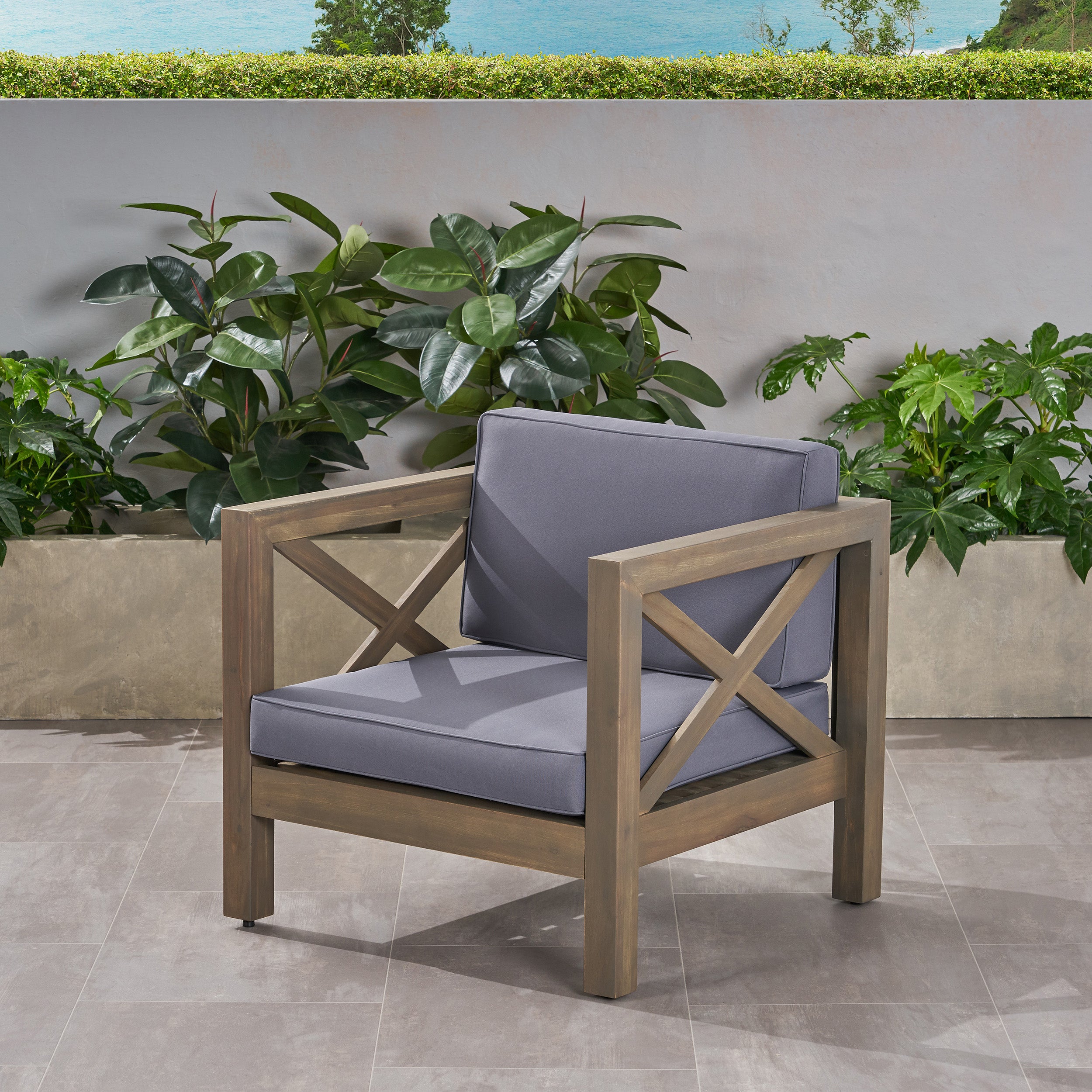 Indira Outdoor Acacia Wood Club Chair with Cushion