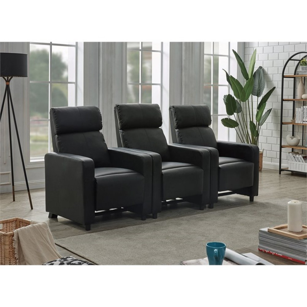 Coaster Toohey 3 piece Faux Leather Upholstered Recliner Set Black   Contemporary   Recliner Chairs   by Homesquare  Houzz