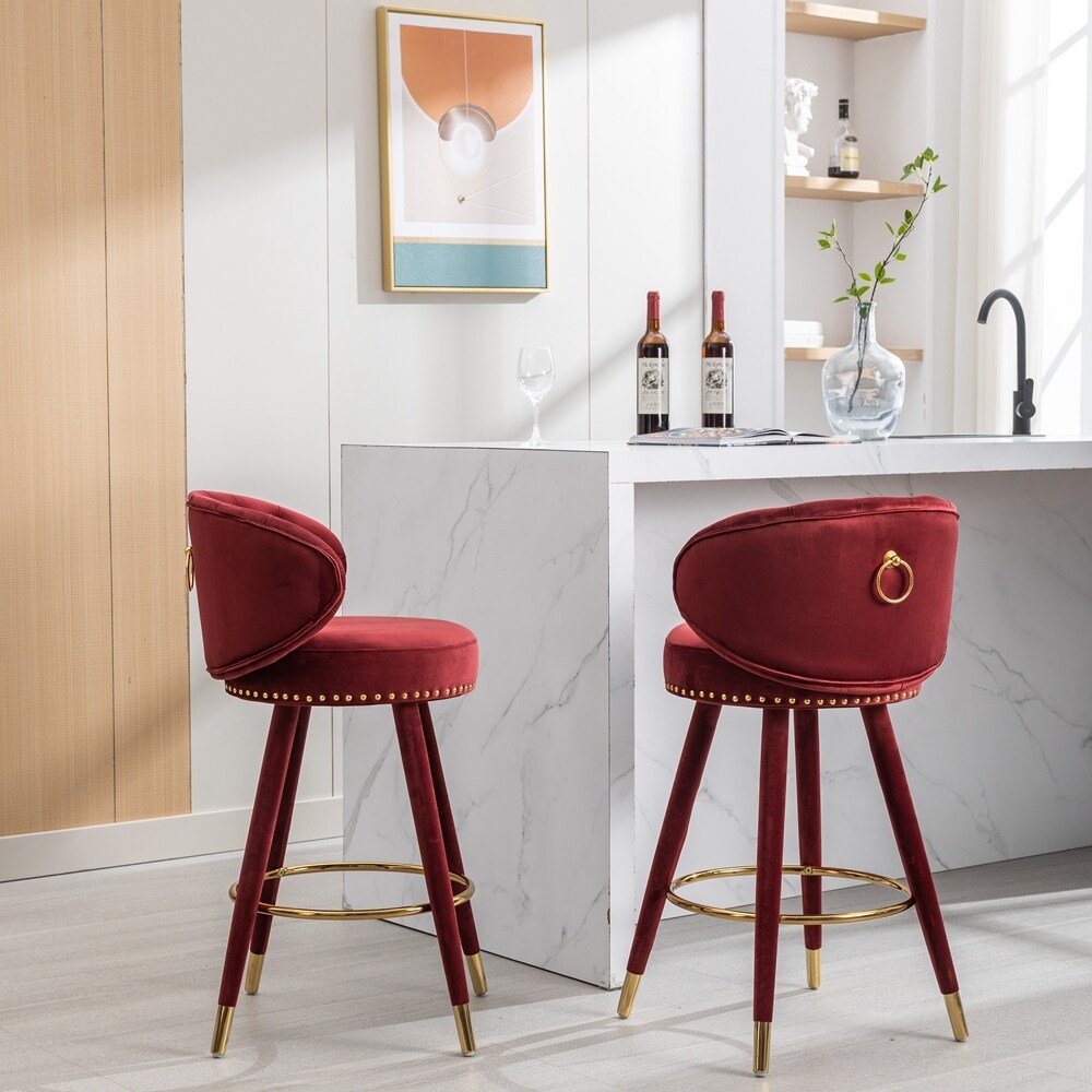 Counter Height Bar Stools Set of 2 for Kitchen Counter Solid Wood Legs with a fixed height of 360 degrees