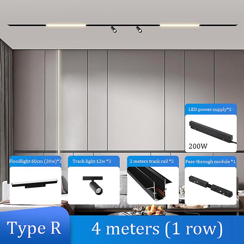 Led Track Lighting Fixtures Embedded Magnet Spot Light Flood Lights Set Black Including Track Rails And Accessories