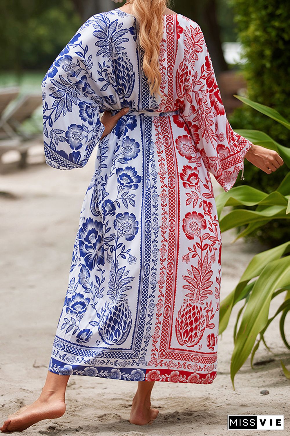 Colorblock Printing Beach Cover Up Kimono