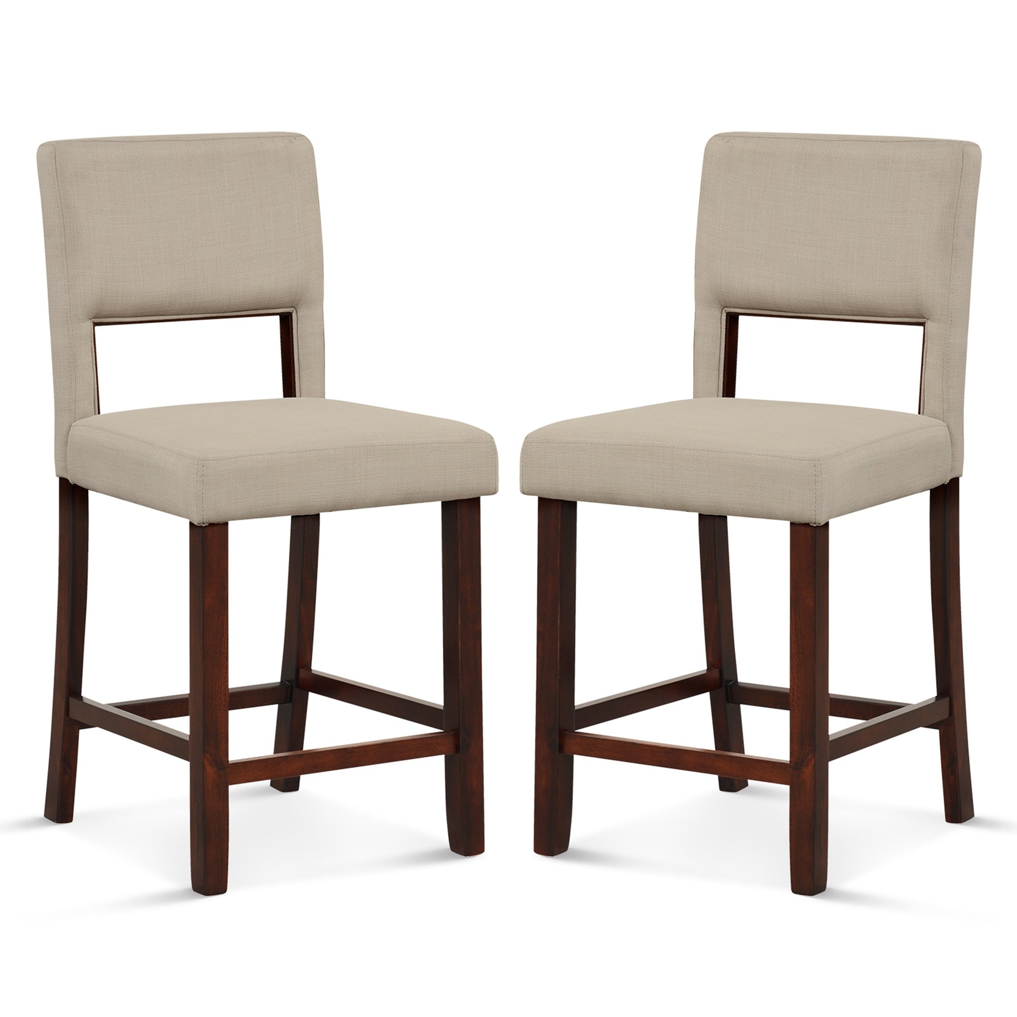 Costway Set of 2 Upholstered Linen Bar Stools 24.5'' Wooden Dining - See Details