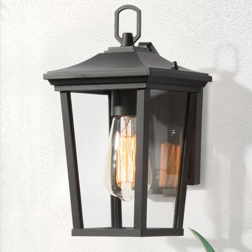 LALUZ Modern Textured Black Outdoor Wall Lantern Sconce 1-Light Exterior Wall Light with Clear Glass Shade for Garden Gazebo LL6NEVHL1278S6B