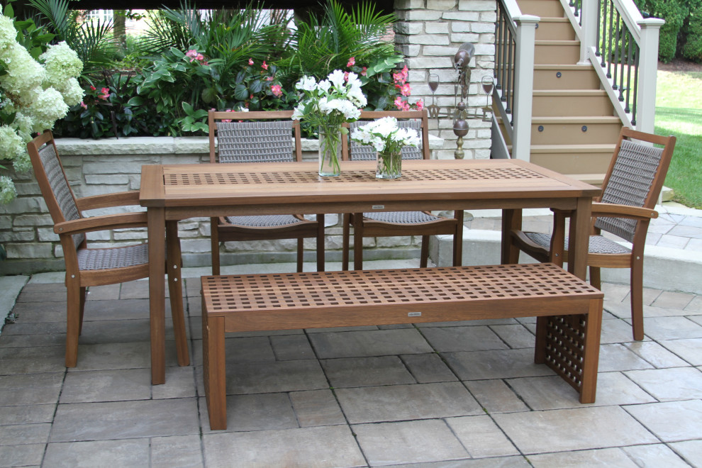 6 Piece Checkerboard Dining Set With Wicker Chairs   Tropical   Outdoor Dining Sets   by Outdoor Interiors  Houzz