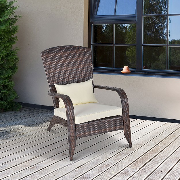 Outsunny Patio Adirondack Chair With All weather Rattan Wicker Soft Cushions Tall Curved Backrest For Deck Or Garden