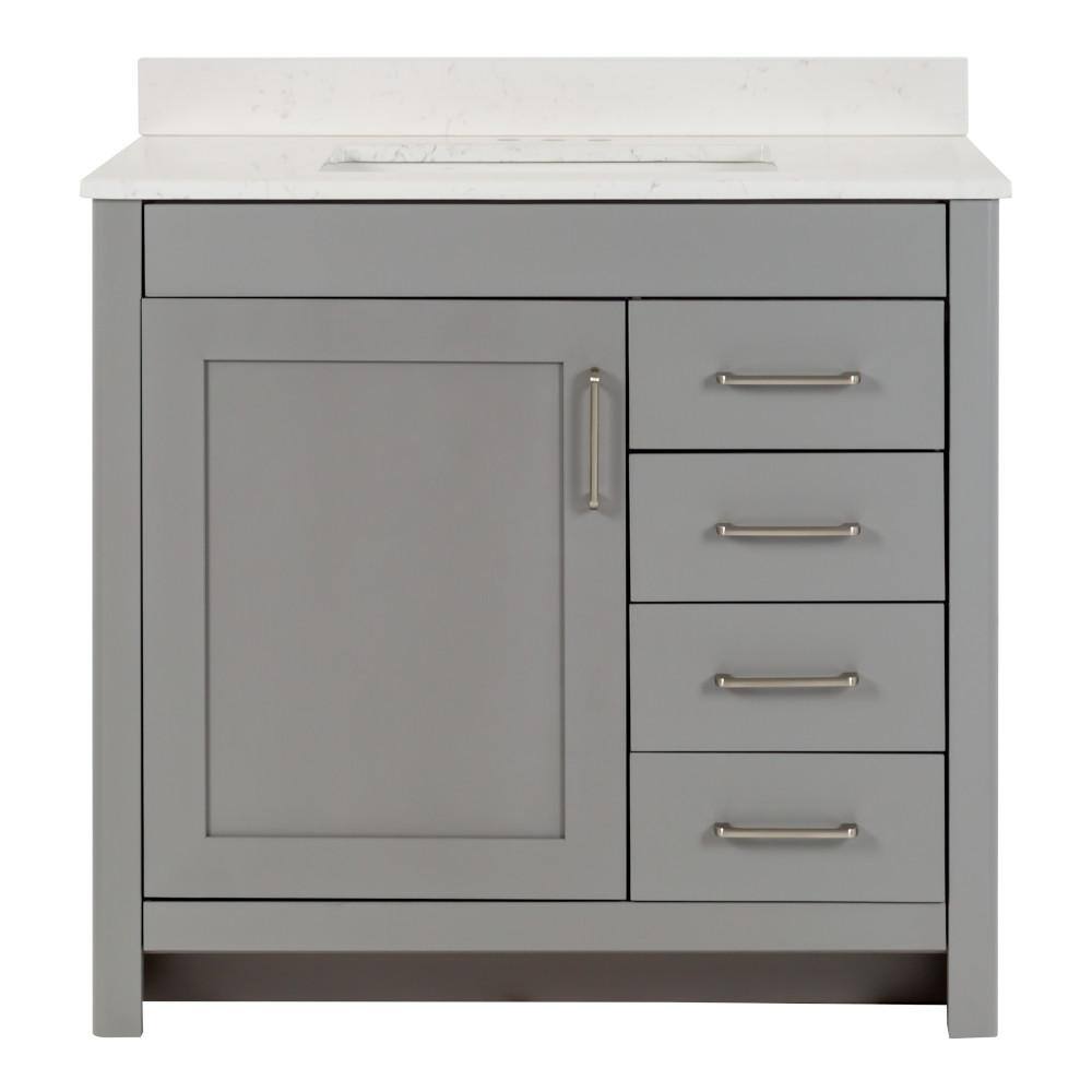 Home Decorators Collection Westcourt 37 in. W x 22 in. D Bath Vanity in Sterling Gray with Stone Effect Vanity Top in Pulsar with White Sink WT36P2V3-ST