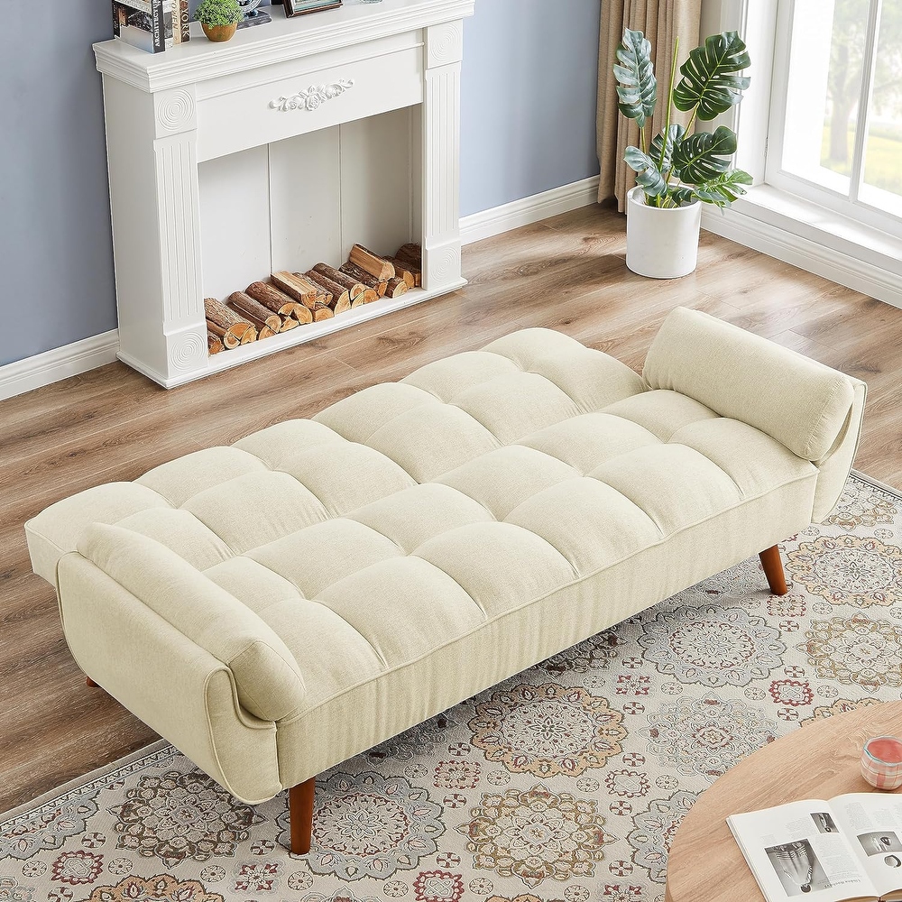 75.39 IN. Futon Sofa Bed  Convertible Upholstered Couch Sleeper with Reclining Sleeper Split Tufted Back