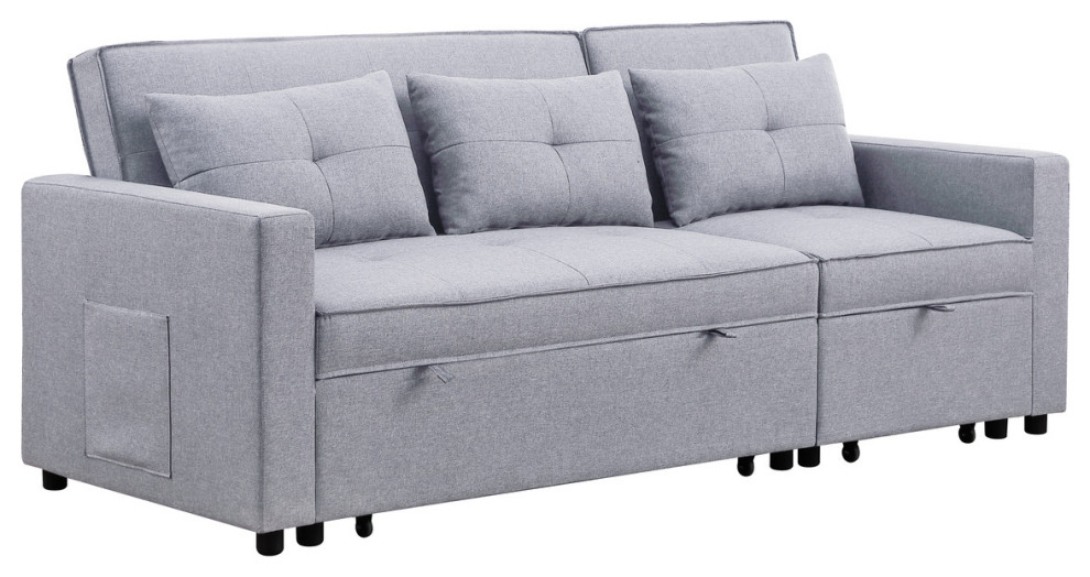 Zoey Linen Convertible Sleeper Sofa With Side Pocket   Transitional   Sleeper Sofas   by Lilola Home  Houzz