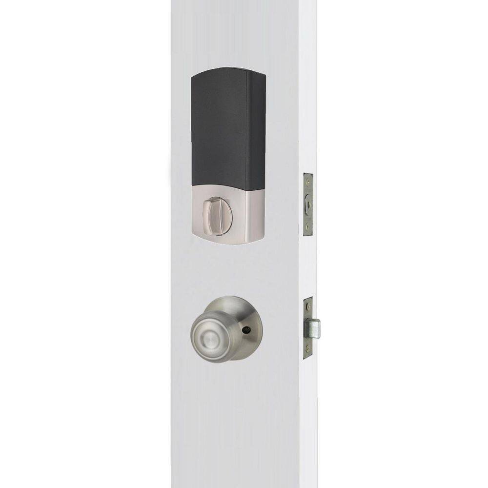 Defiant Wilmington Satin Nickel Door Handleset with Round Smart Hubspace WiFi Deadbolt and Hartford Interior Knob 32HY2X2GZB