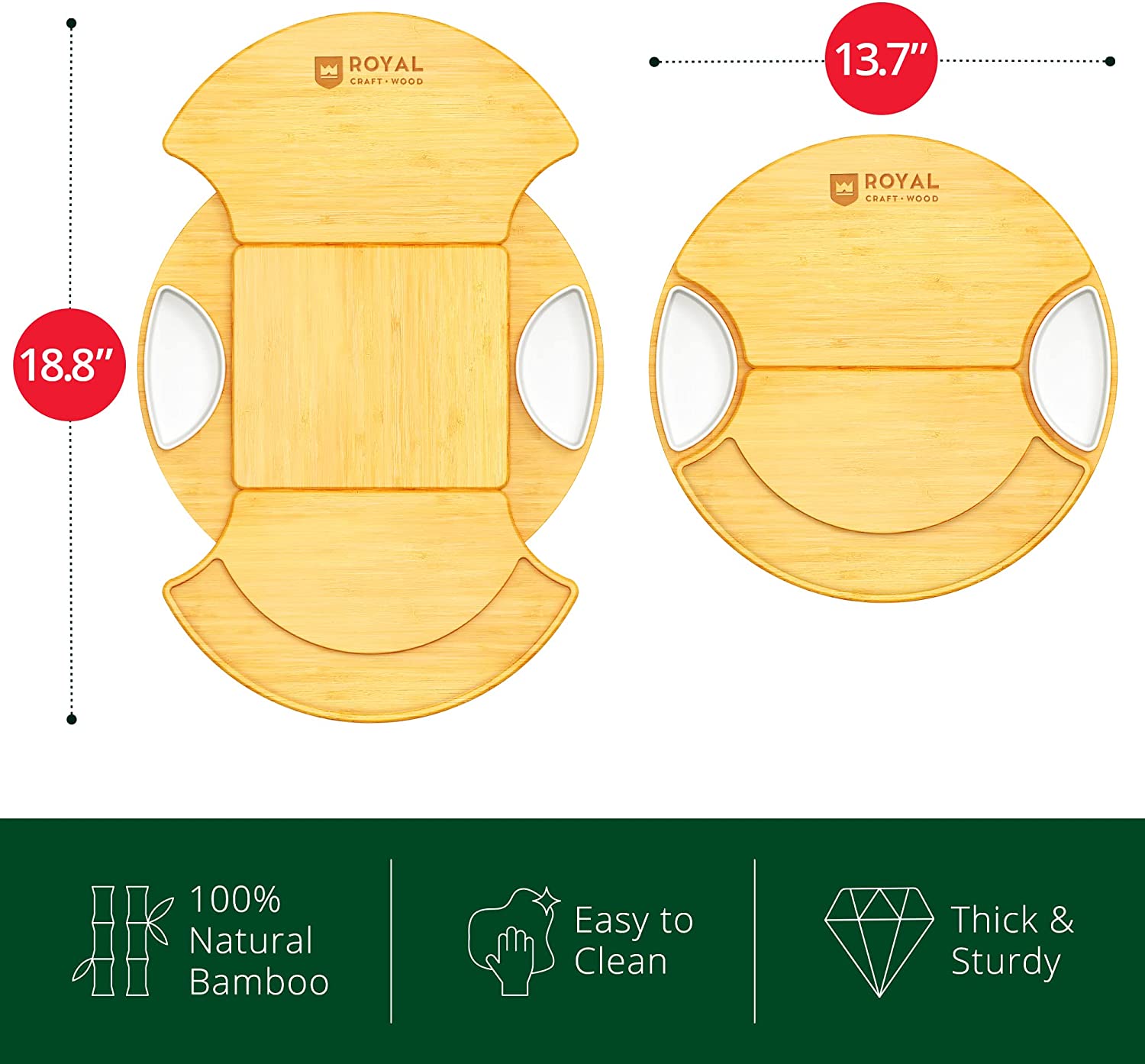 Large Round Cheese Board and Knife Set - Charcuterie Board， Bamboo Cheese Board Set， Cheese Platter Board， Cheese Tray Set， Cheese Cutting Board Set， Wooden Cheese Plate Set 13.7 Inch