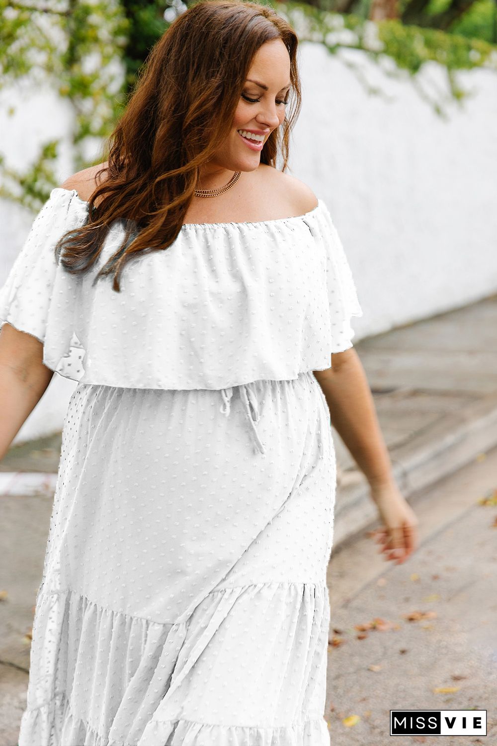 White Swiss Dot Plus Size Ruffle Tiered Maxi Dress