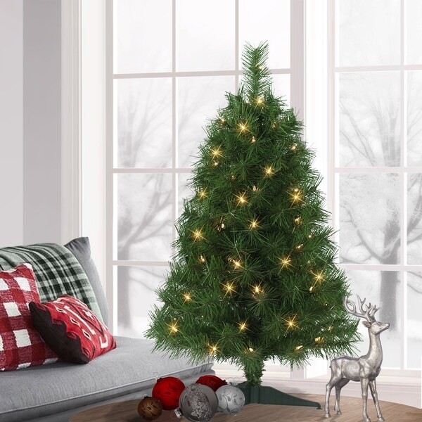 Puleo International 3 ft. PreLit Snow Ridge Artificial Fir Tree