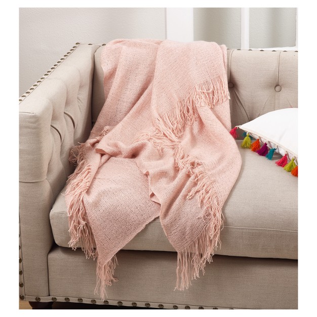 Pink Fringe Hem Throw Blankets 50 quot x60 quot Saro Lifestyle