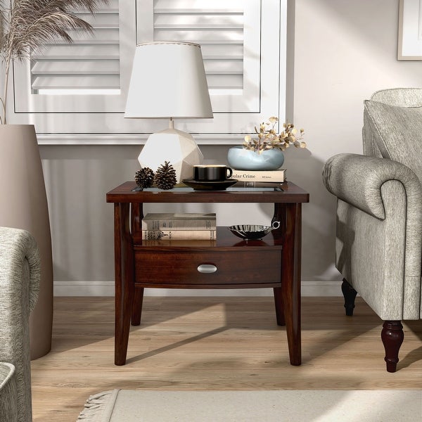 Genoas Traditional Walnut and Glasstop End Table by Furniture of America