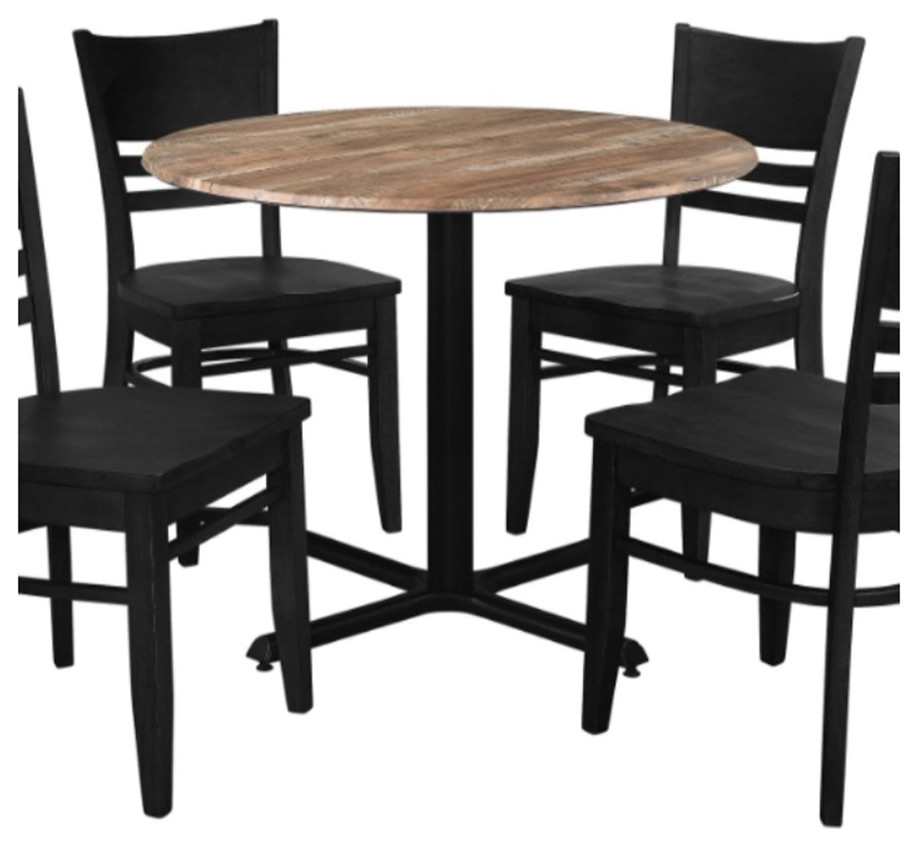 Correll Rustic Oak Premium Cafe Bistro Table with 4 Black Ladder Back Chairs   Transitional   Dining Chairs   by Homesquare  Houzz