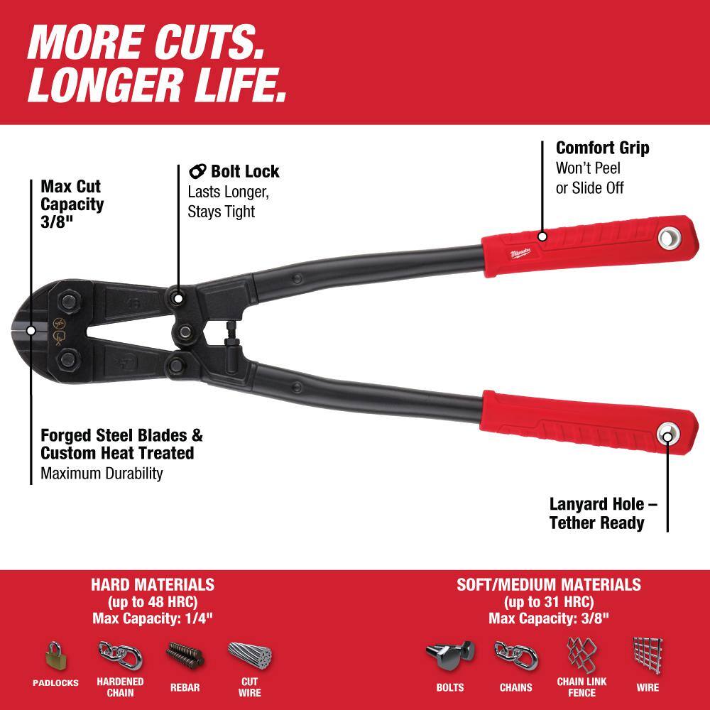 MW 18 in. Bolt Cutter with 38 in. Maximum Cut Capacity and 6-in-1 Wire Strippers Pliers 48-22-4018-48-22-3079