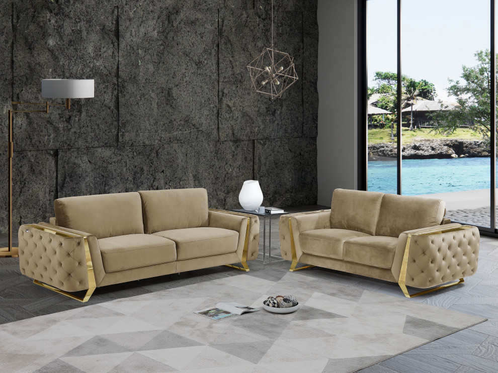 Lorenzo Velvet 2PC Living Room Set   Contemporary   Living Room Furniture Sets   by Luxuriant Furniture  Houzz