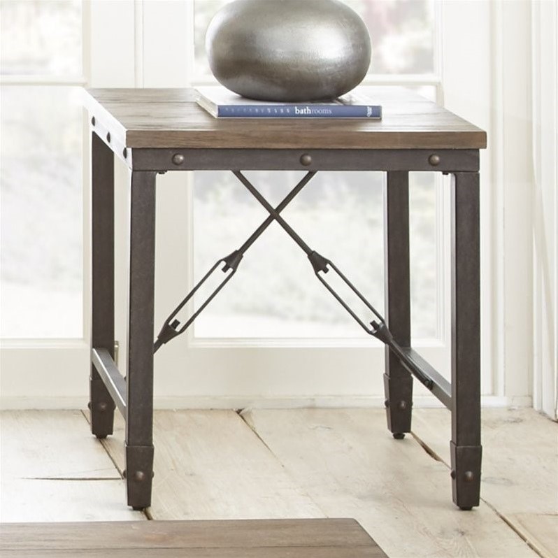 Jersey Industrial Square End Table in Antique Tobacco Brown top Black Metal Base   Industrial   Side Tables And End Tables   by HedgeApple  Houzz