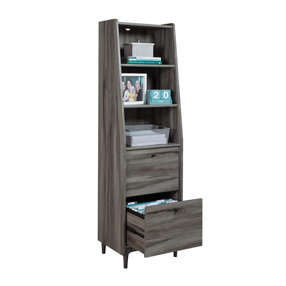 SAUDER Harvey Park 70.394 in. Jet Acacia 3-Shelf Accent Bookcase with File Storage 428187