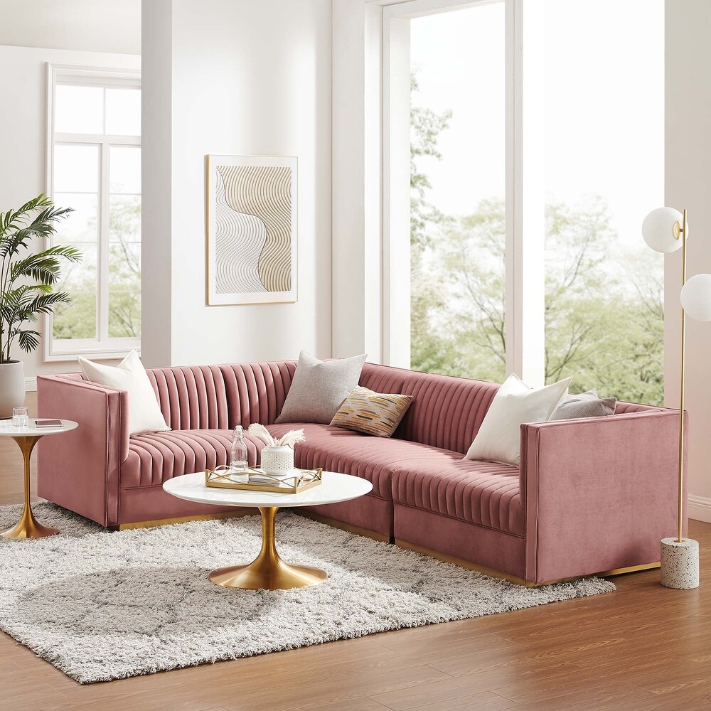 Sanguine Channel Tufted Performance Velvet 4 Piece Left Facing Modular Sectional Sofa