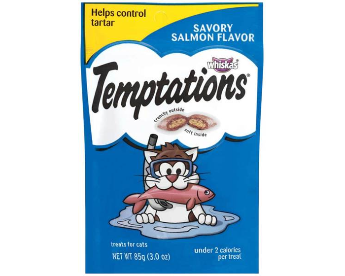 Temptations Savory Salmon Flavor Cats Treats， 3 oz. Pouch