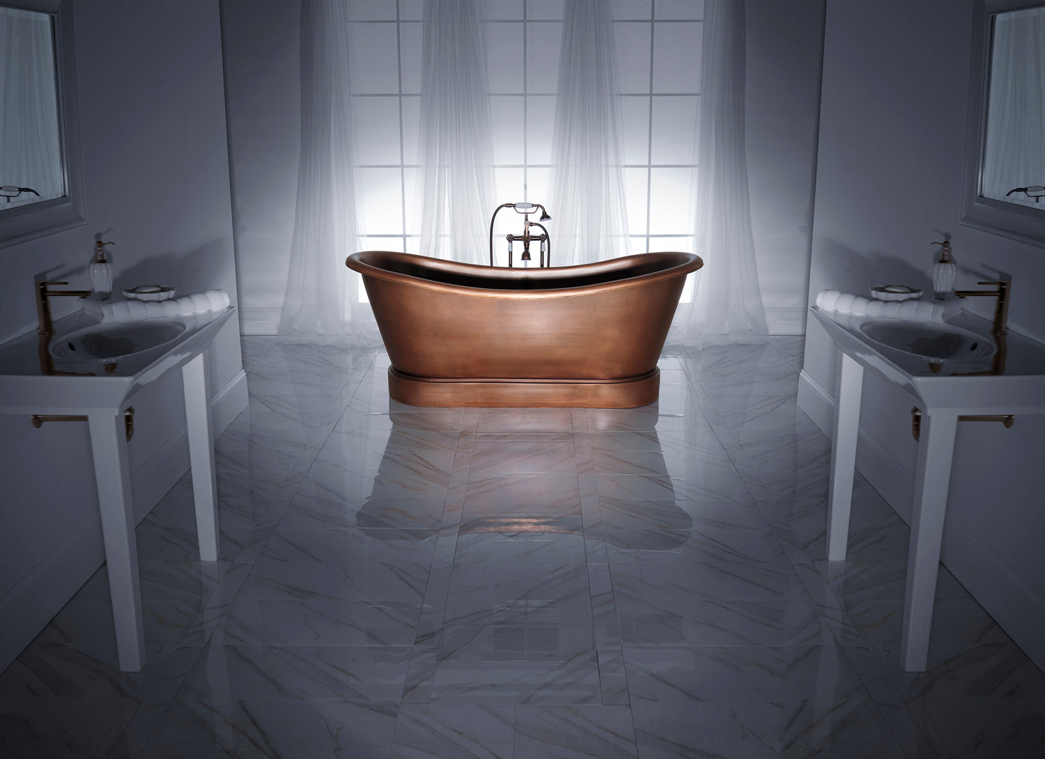 Carwyn 72″ Copper Bateau Double Slipper Tub