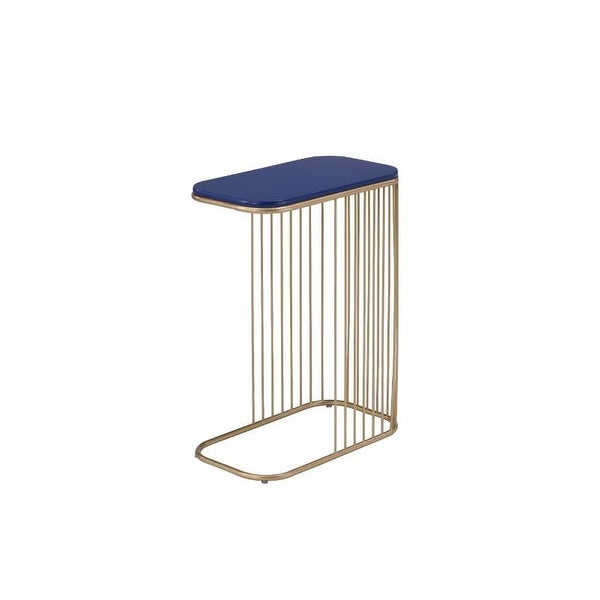 Aviena Accent Side Table with Metal Base and MDF Top， Blue and Gold Finish