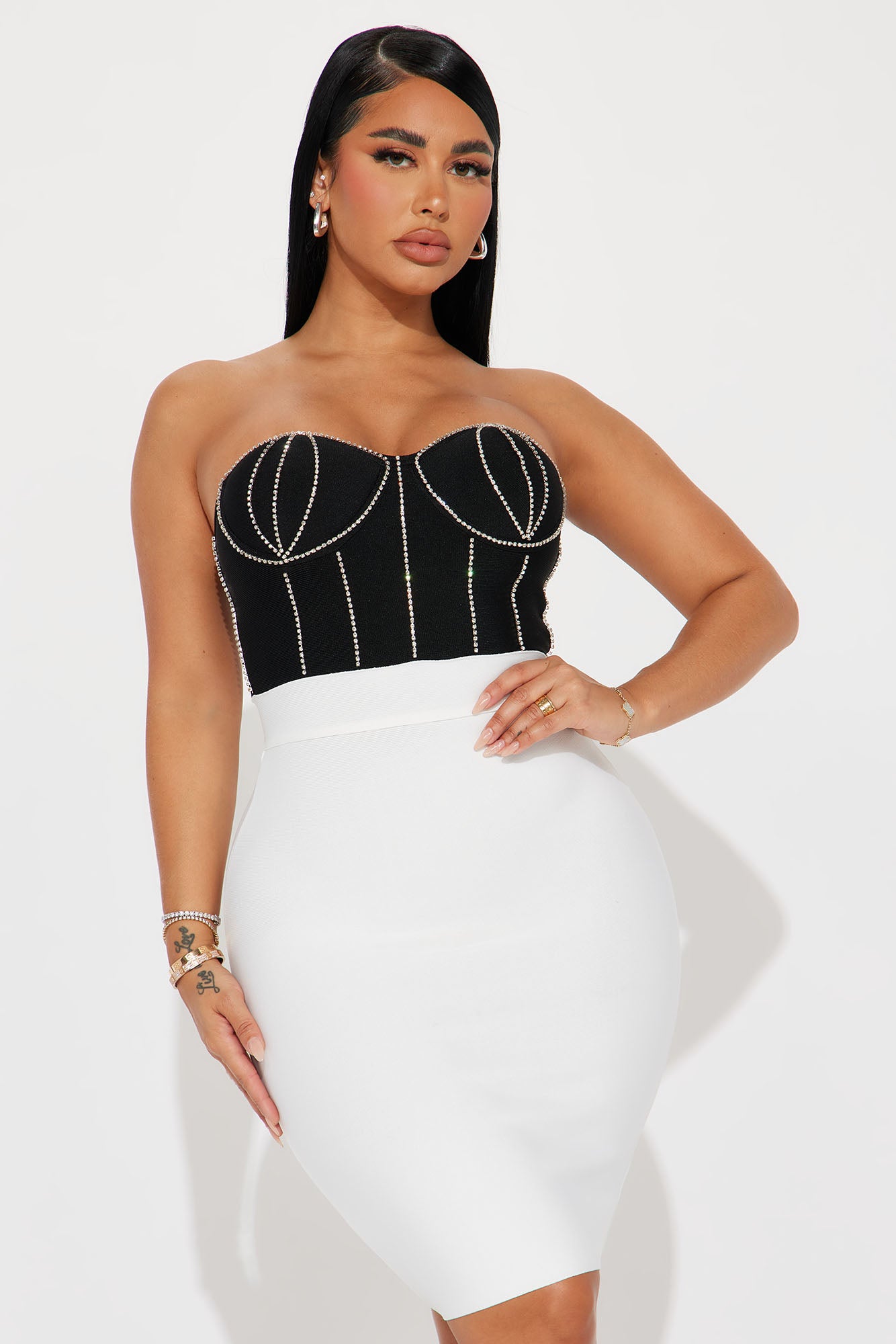 Bailey Embellished Midi Dress - Black/White